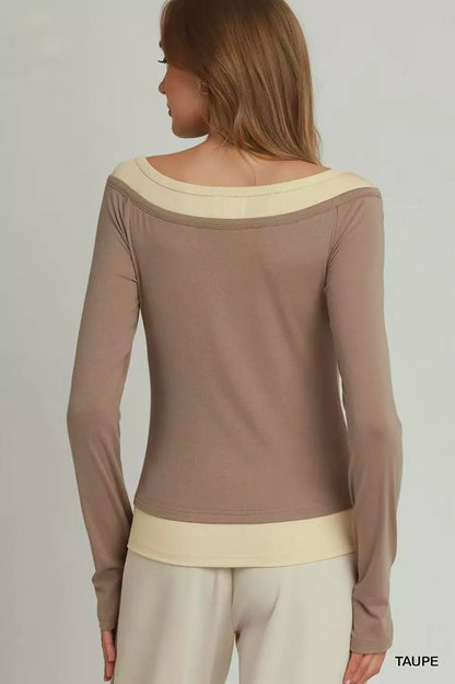 Umgee Layered Twofer Long Sleeve Top - Bitsy Gypsy Boutique