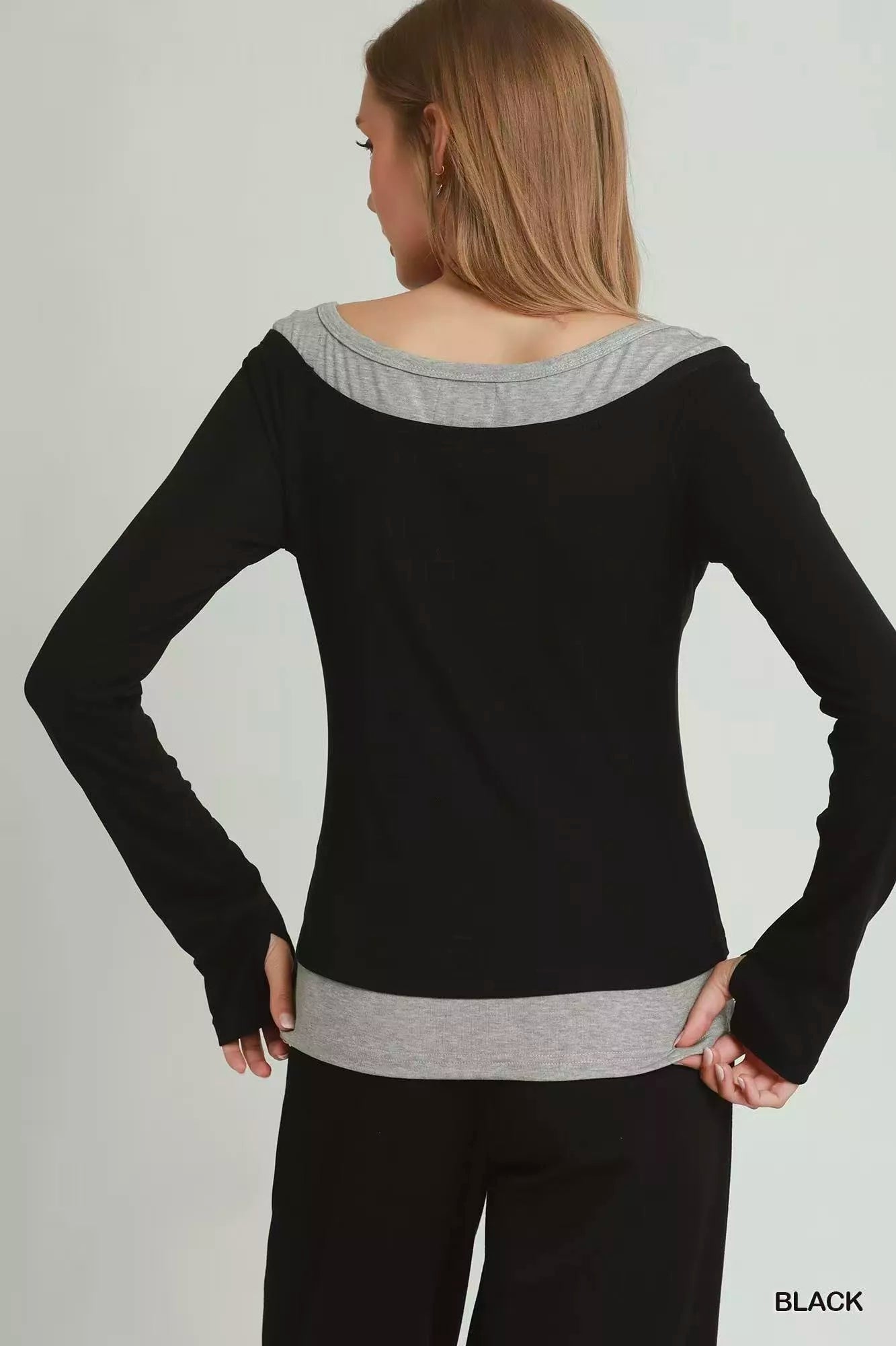 Umgee Layered Twofer Long Sleeve Top - Bitsy Gypsy Boutique