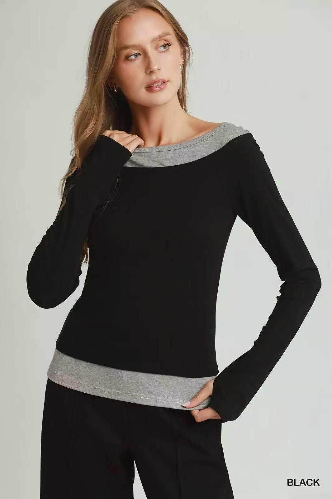 Umgee Layered Twofer Long Sleeve Top - Bitsy Gypsy Boutique