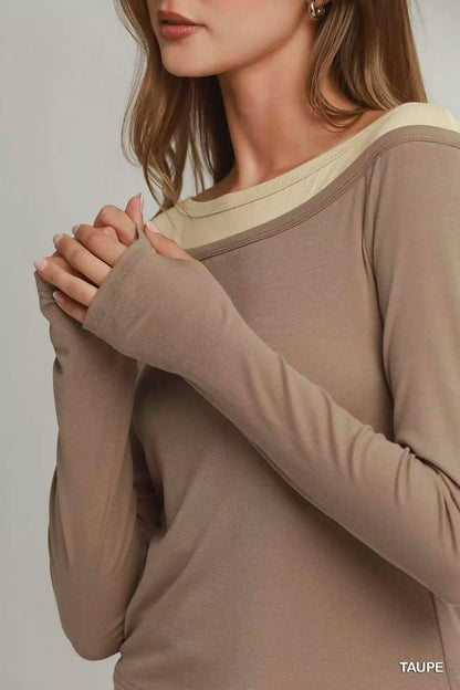 Umgee Layered Twofer Long Sleeve Top - Bitsy Gypsy Boutique