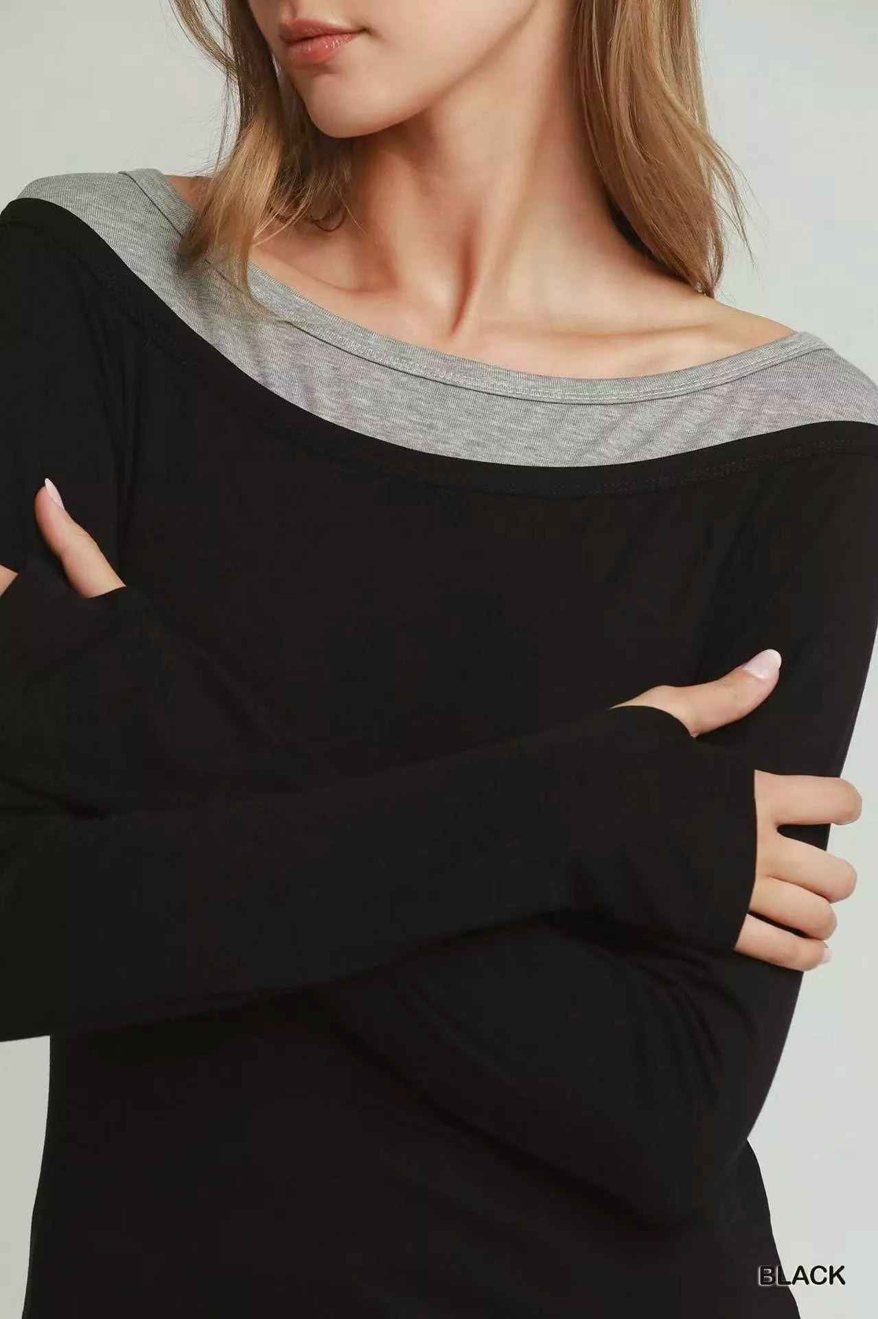 Umgee Layered Twofer Long Sleeve Top - Bitsy Gypsy Boutique