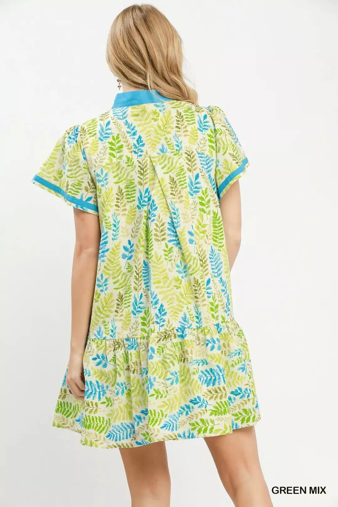Umgee Leaf Print Flutter Sleeve Tiered Mini Dress - Bitsy Gypsy Boutique