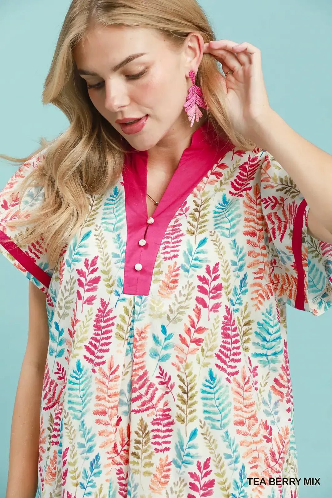 Umgee Leaf Print Flutter Sleeve Tiered Mini Dress - Bitsy Gypsy Boutique