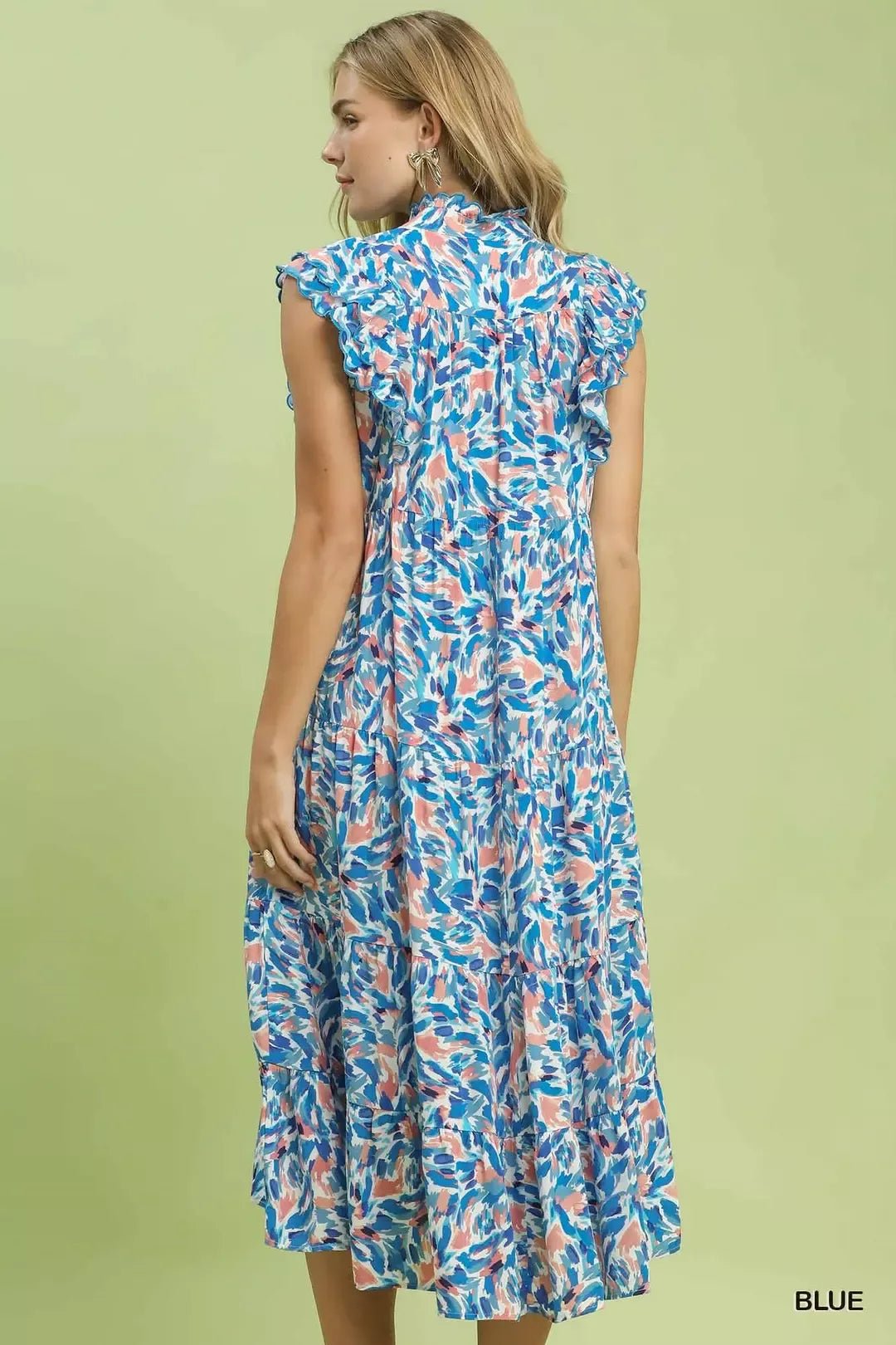 Umgee Leaf Print Midi Tiered Dress with Side Pockets - Bitsy Gypsy Boutique
