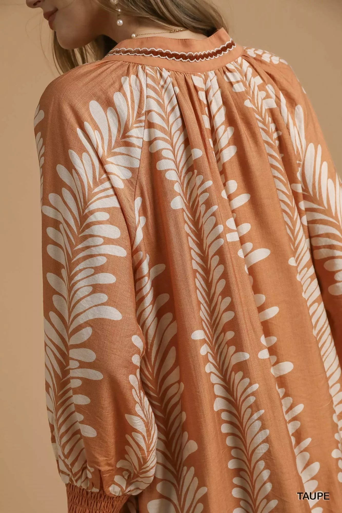 Umgee Leaf Print Notched Mini Babydoll Dress - Bitsy Gypsy Boutique