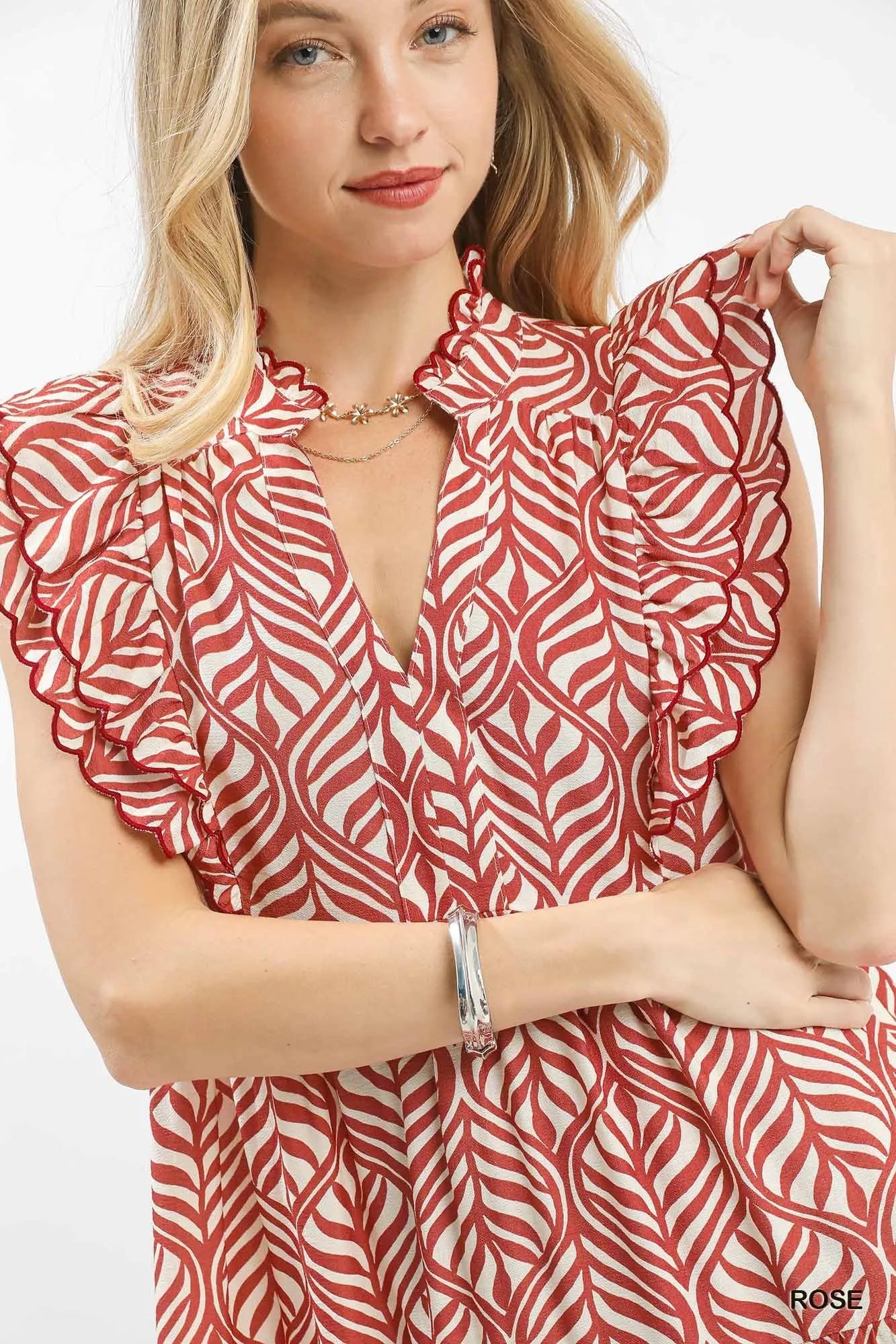 Umgee Leaf Print Tiered Midi Dress with Ruffle Detail - Bitsy Gypsy Boutique