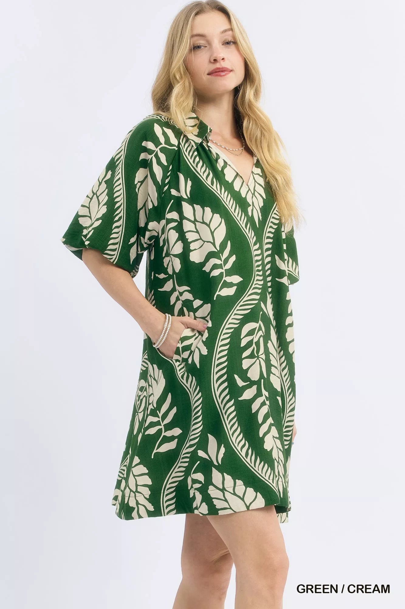 Umgee Leafy Ogee Print Mini Dress - Bitsy Gypsy Boutique