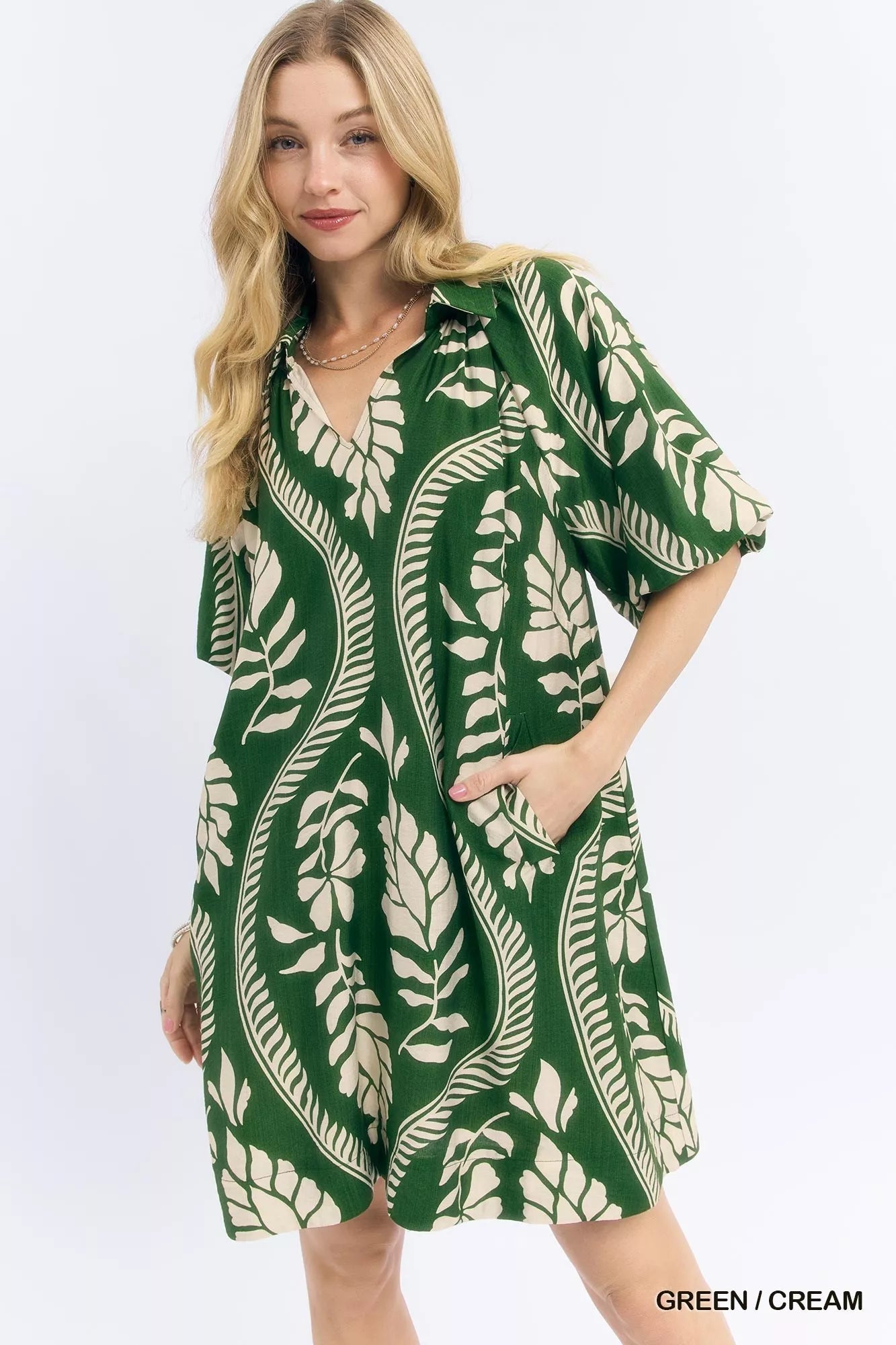 Umgee Leafy Ogee Print Mini Dress - Bitsy Gypsy Boutique