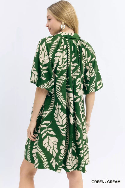 Umgee Leafy Ogee Print Mini Dress - Bitsy Gypsy Boutique