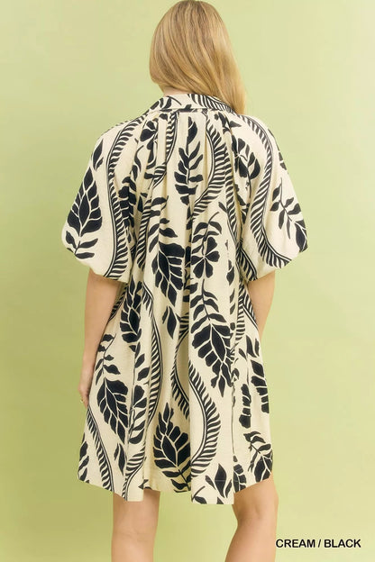 Umgee Leafy Ogee Print Mini Dress - Bitsy Gypsy Boutique