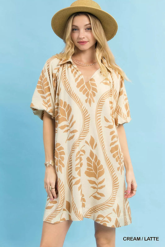 Umgee Leafy Ogee Print Mini Dress - Bitsy Gypsy Boutique