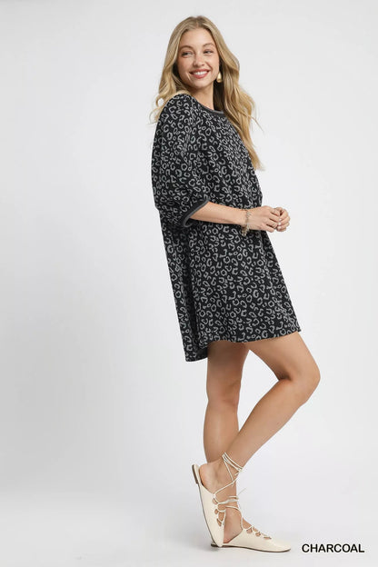 Umgee Leopard Print Jacquard Mini Dress - Bitsy Gypsy Boutique