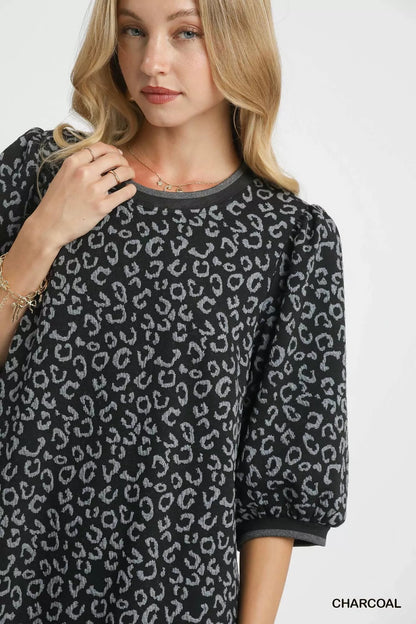 Umgee Leopard Print Jacquard Mini Dress - Bitsy Gypsy Boutique