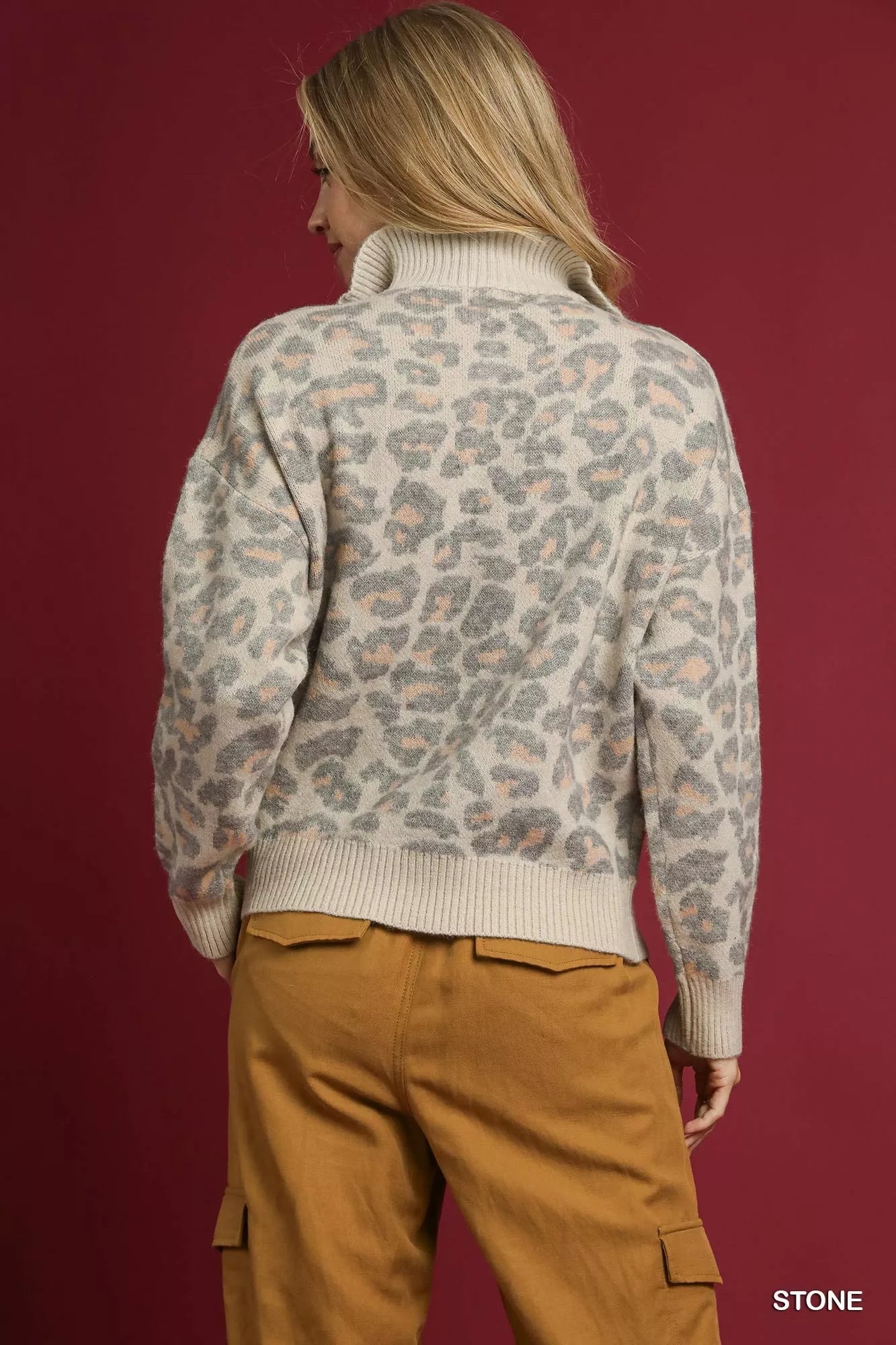 Umgee Leopard Print Quarter - Zip Knit Sweater - Bitsy Gypsy Boutique