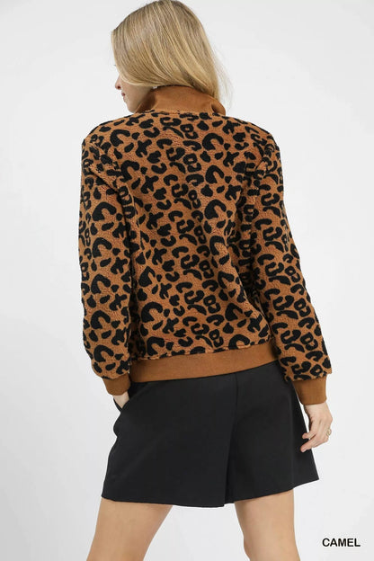 Umgee Leopard Print Quarter - Zip Sweatshirt - Bitsy Gypsy Boutique