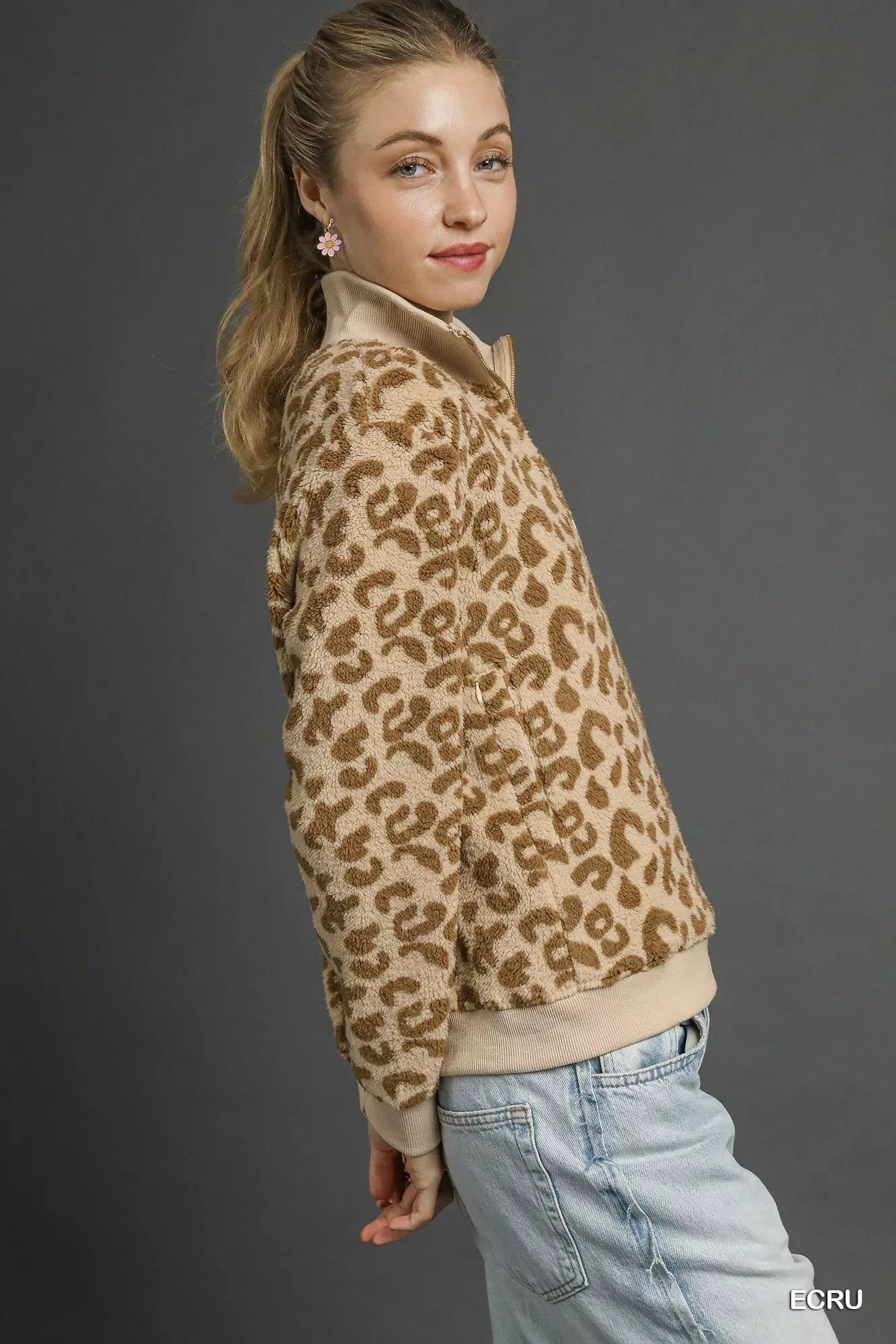 Umgee Leopard Print Quarter - Zip Sweatshirt - Bitsy Gypsy Boutique