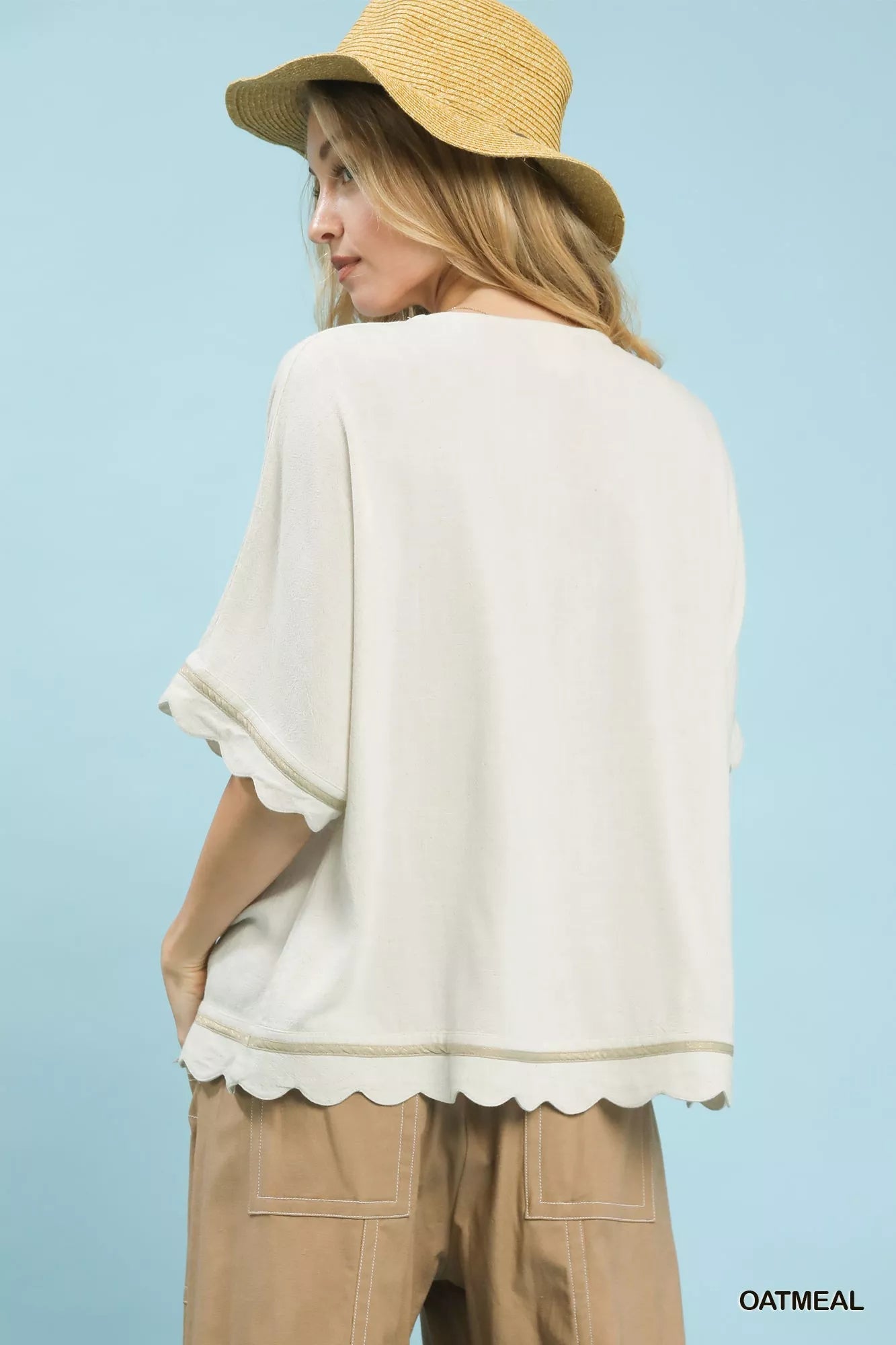 Umgee Linen Blend Scallop Trim Top - Bitsy Gypsy Boutique