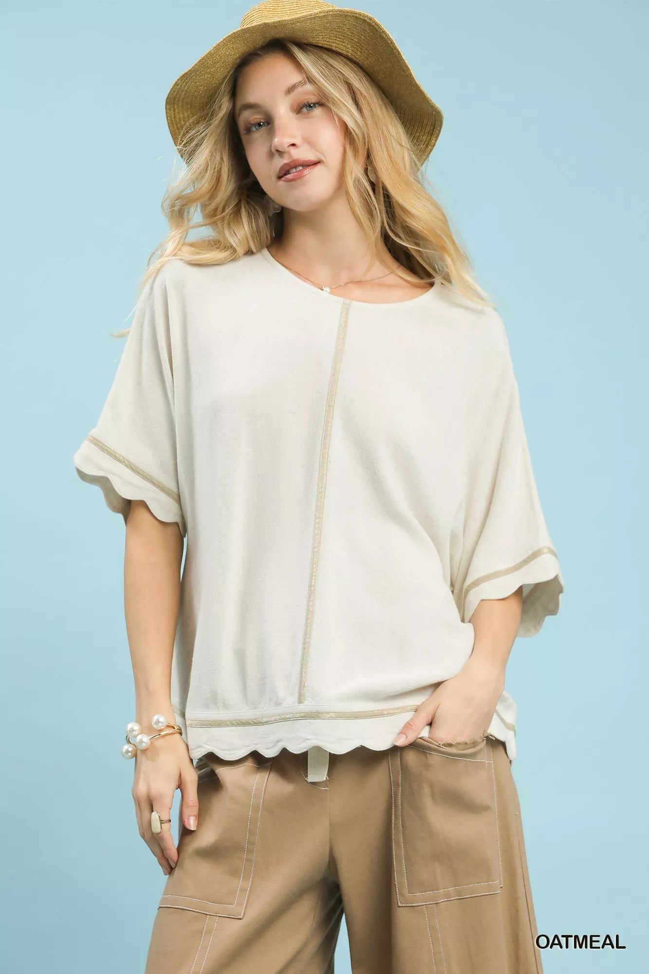 Umgee Linen Blend Scallop Trim Top - Bitsy Gypsy Boutique