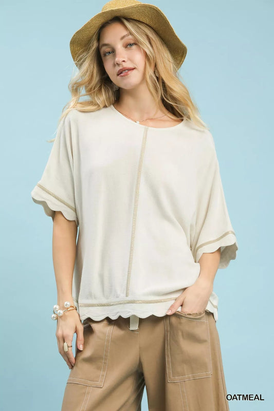 Umgee Linen Blend Scallop Trim Top - Bitsy Gypsy Boutique