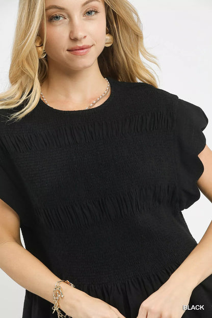 Umgee Linen Blend Smocked Peplum Blouse - Bitsy Gypsy Boutique