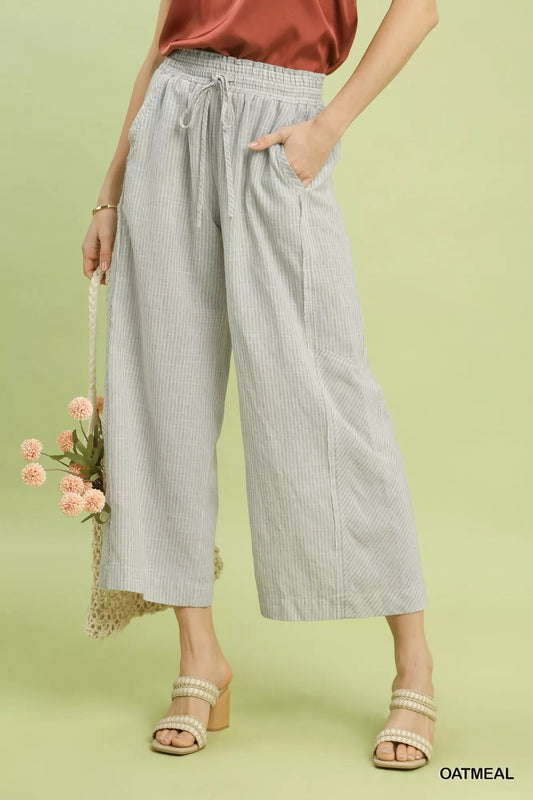 Umgee Linen Blend Striped Wide Leg Pants - Bitsy Gypsy Boutique