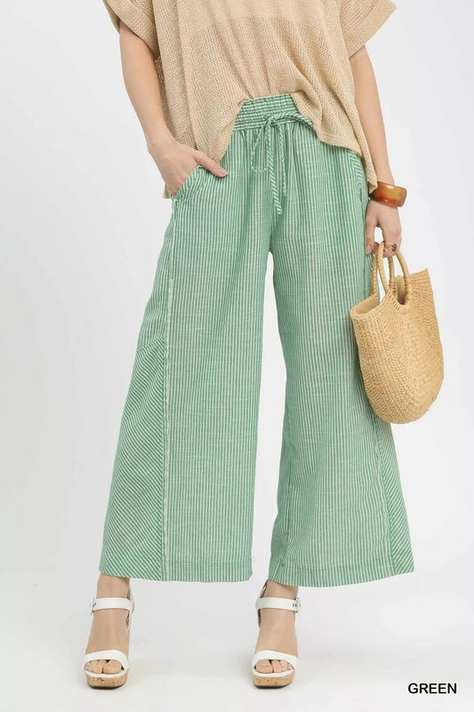 Umgee Linen Blend Striped Wide Leg Pants - Bitsy Gypsy Boutique