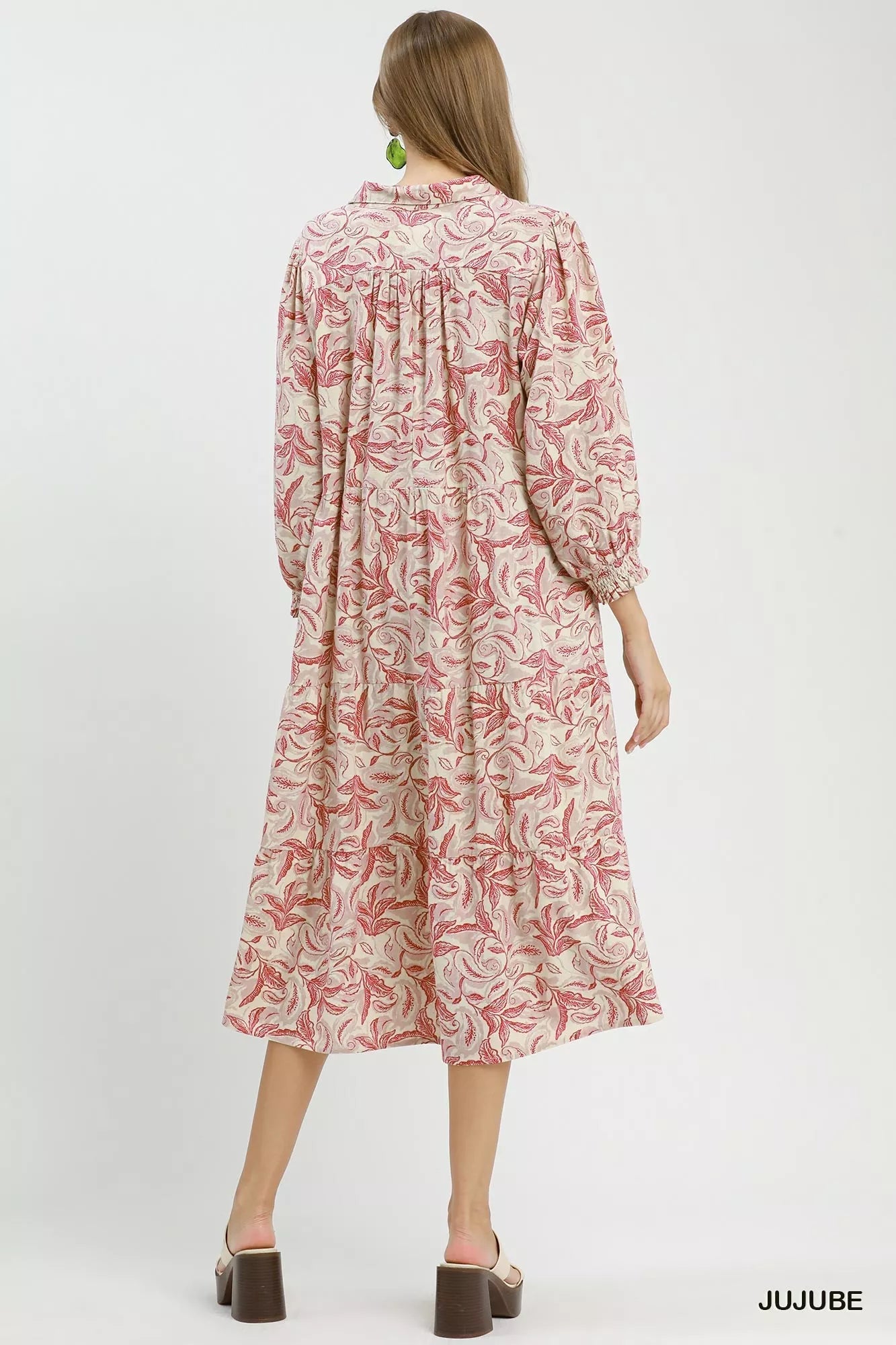 Umgee Linen Botanical Print Tiered Midi Dress - Bitsy Gypsy Boutique