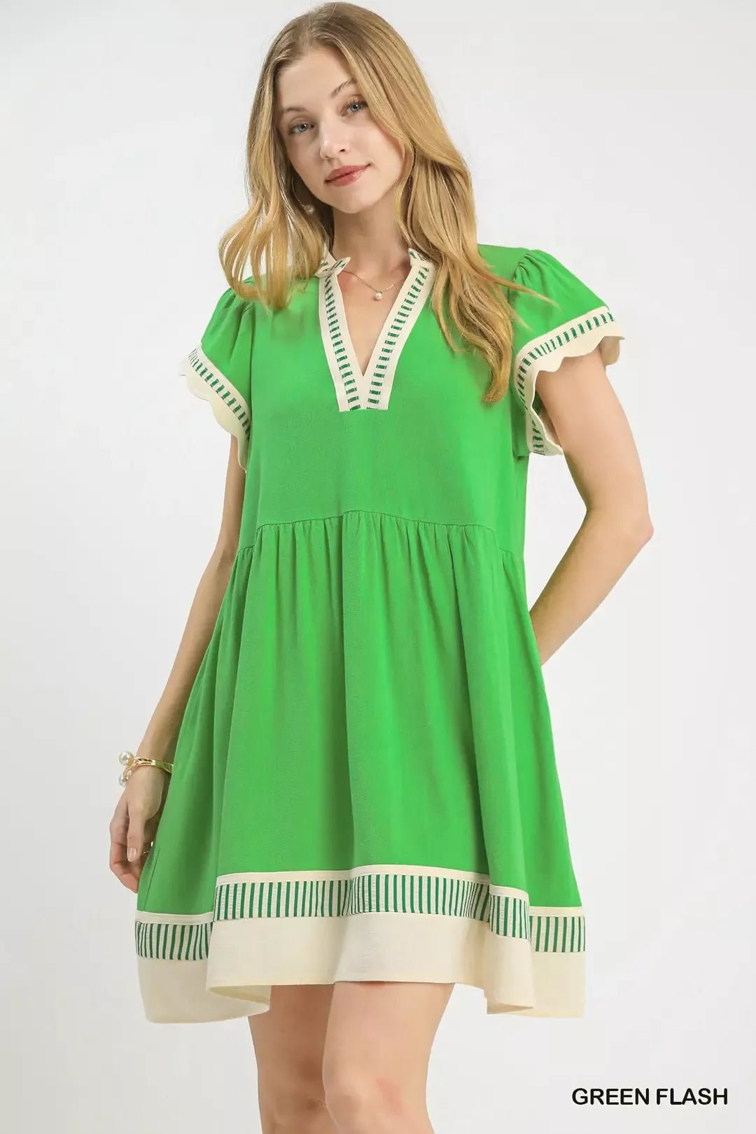 Umgee Linen Color Block Flutter Sleeve Dress - Bitsy Gypsy Boutique