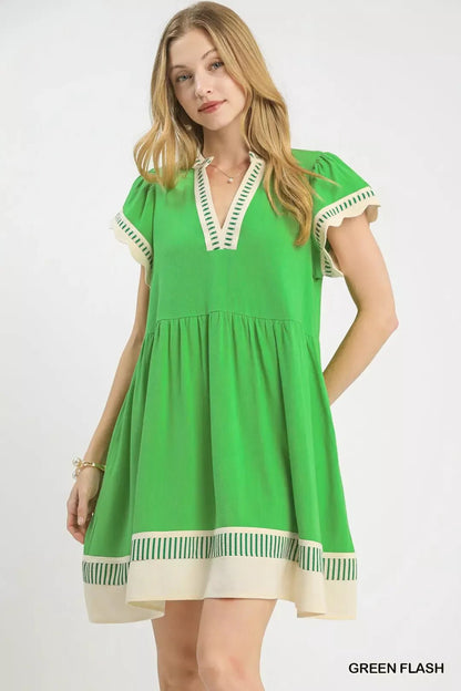 Umgee Linen Color Block Flutter Sleeve Dress - Bitsy Gypsy Boutique