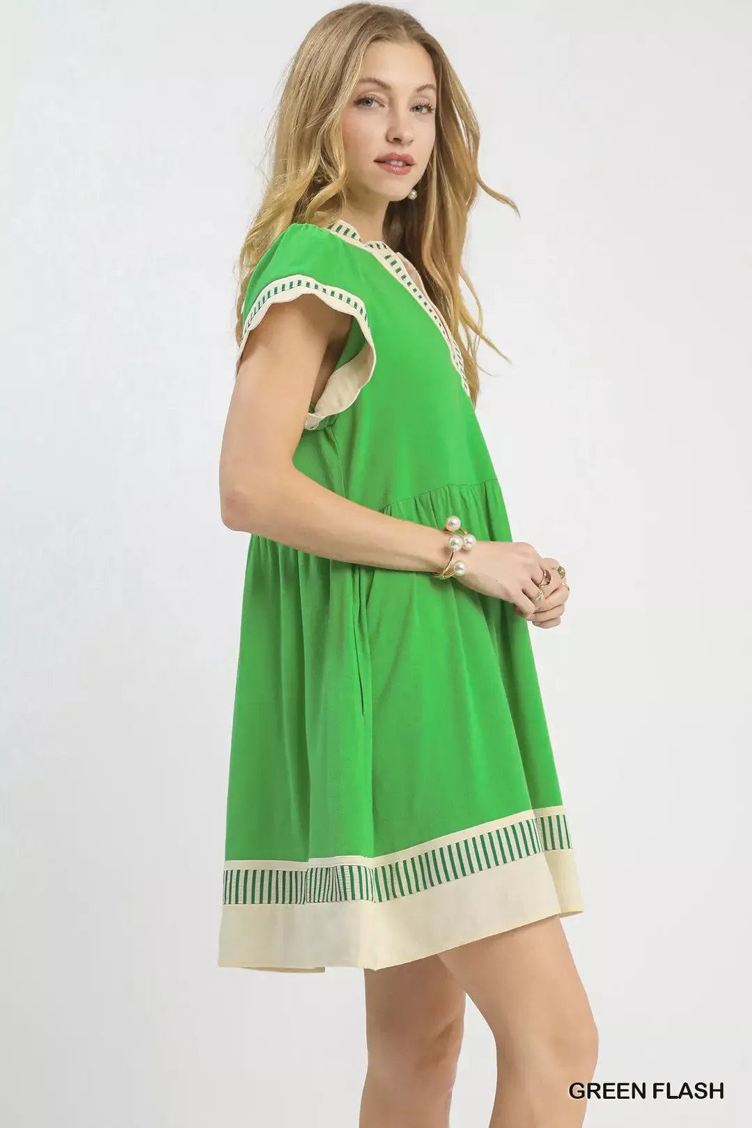 Umgee Linen Color Block Flutter Sleeve Dress - Bitsy Gypsy Boutique