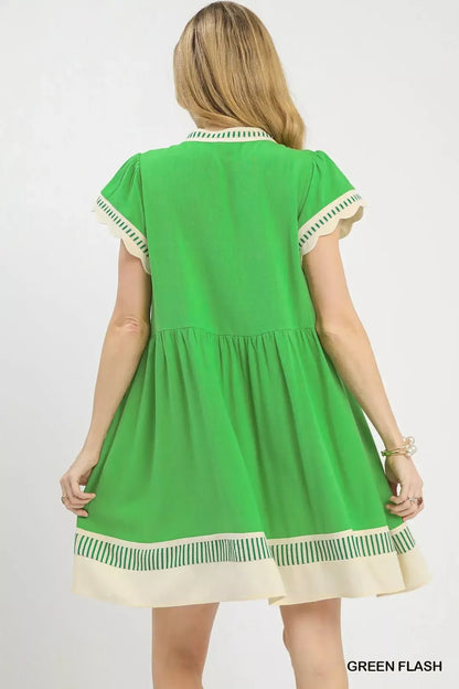 Umgee Linen Color Block Flutter Sleeve Dress - Bitsy Gypsy Boutique