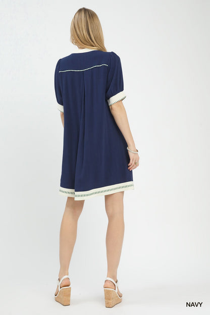 Umgee Linen Contrast Trim Midi Dress - Bitsy Gypsy Boutique