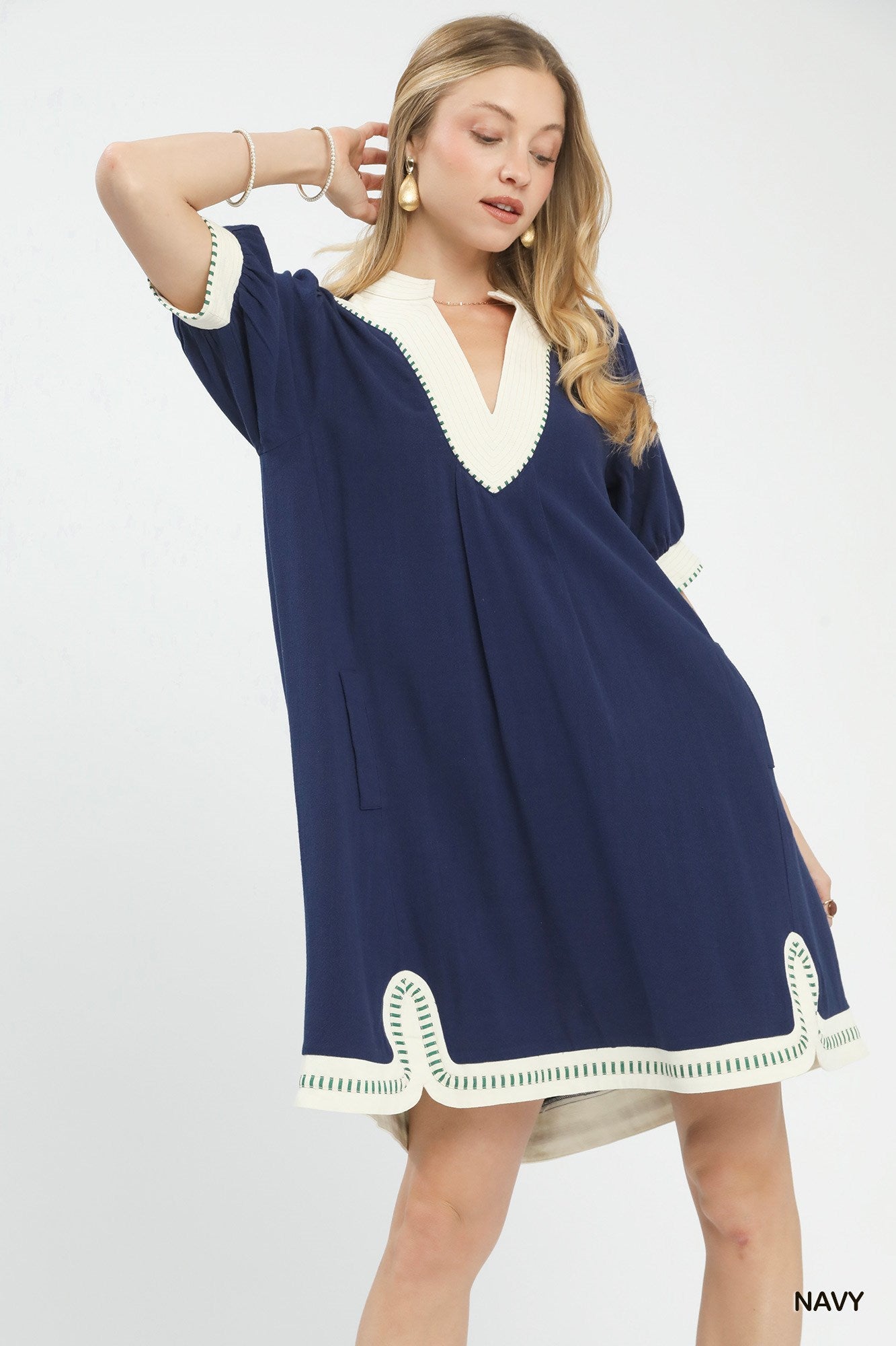 Umgee Linen Contrast Trim Midi Dress - Bitsy Gypsy Boutique
