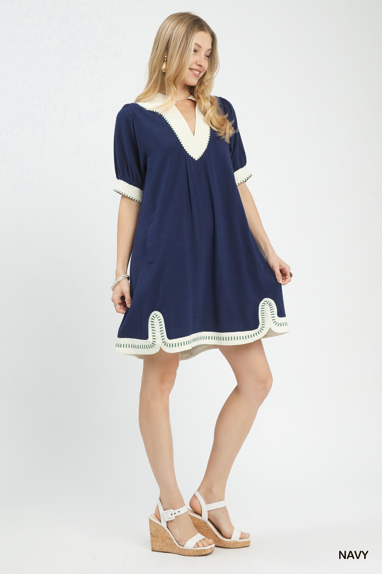 Umgee Linen Contrast Trim Midi Dress - Bitsy Gypsy Boutique