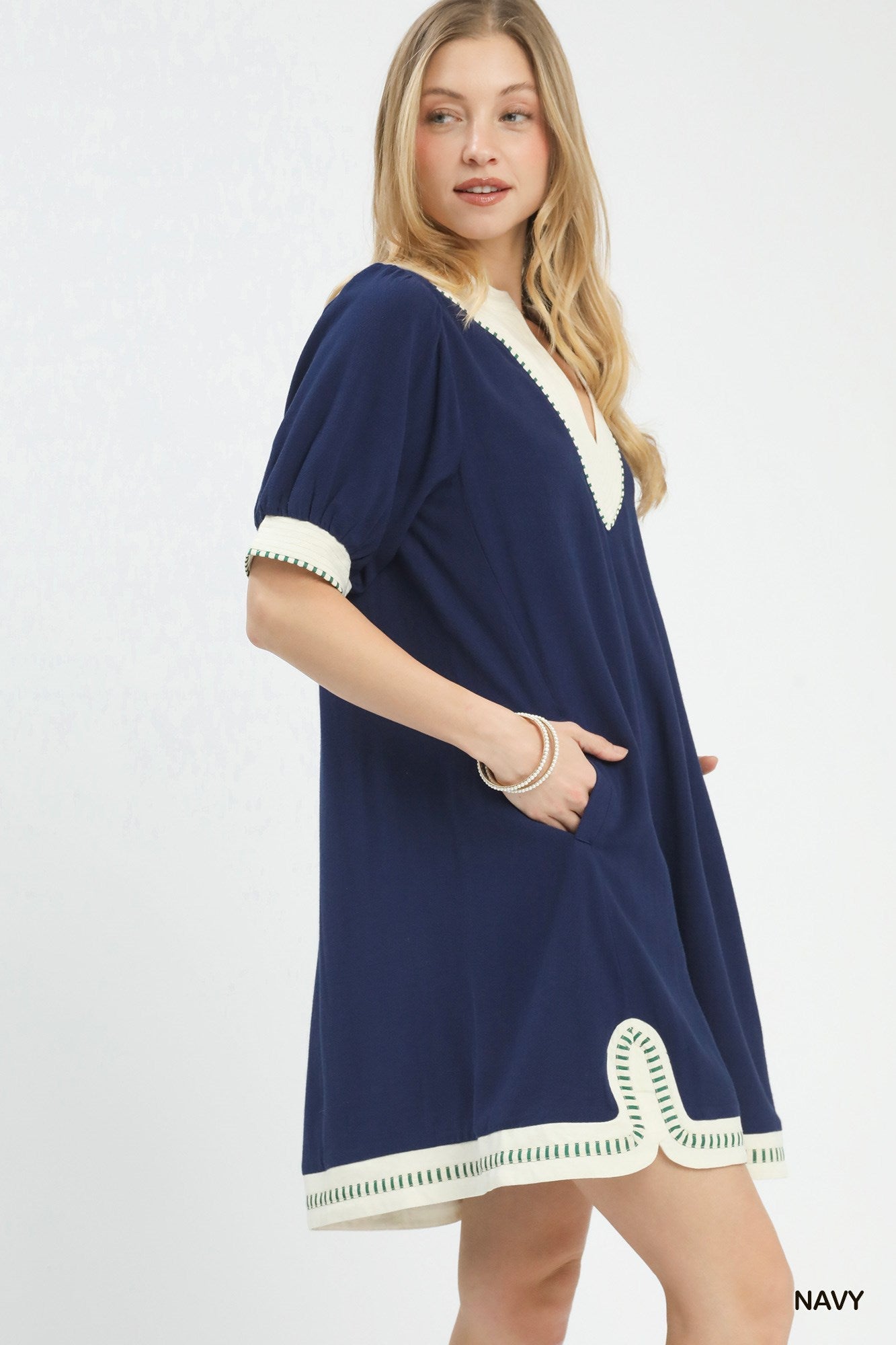 Umgee Linen Contrast Trim Midi Dress - Bitsy Gypsy Boutique