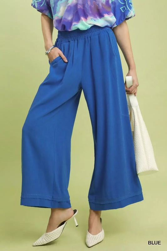 Umgee Linen Elastic Waist Wide Leg Pants - Bitsy Gypsy Boutique