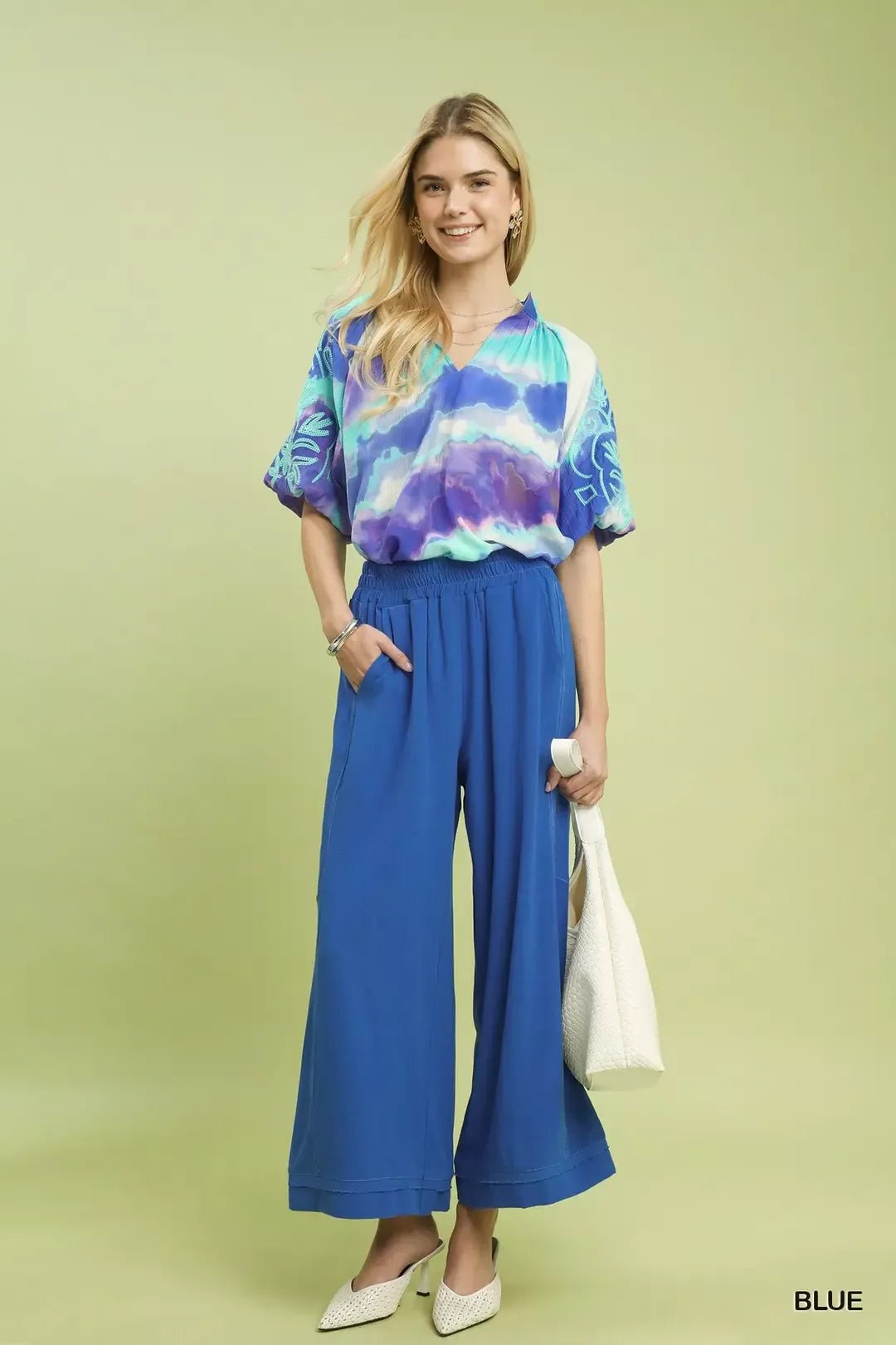 Umgee Linen Elastic Waist Wide Leg Pants - Bitsy Gypsy Boutique