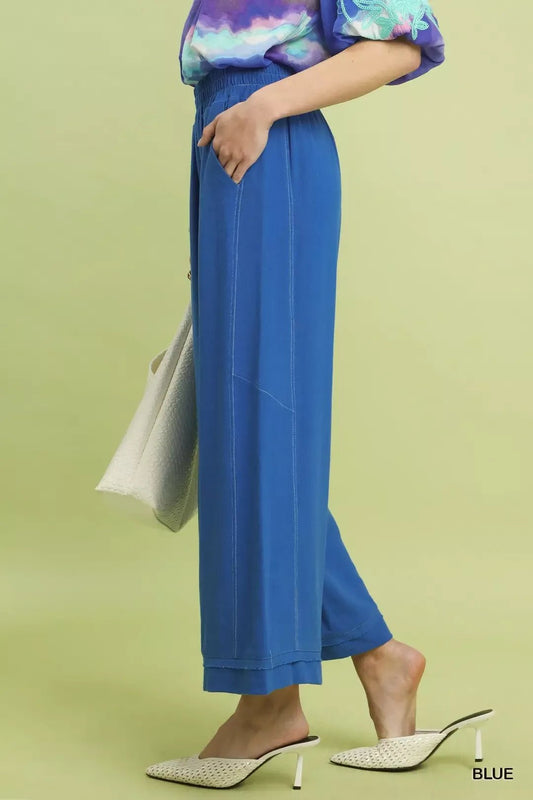 Umgee Linen Elastic Waist Wide Leg Pants - Bitsy Gypsy Boutique