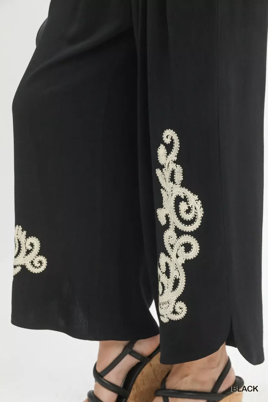 Umgee Linen Embroidered Wide - Leg Boho Pants - Bitsy Gypsy Boutique