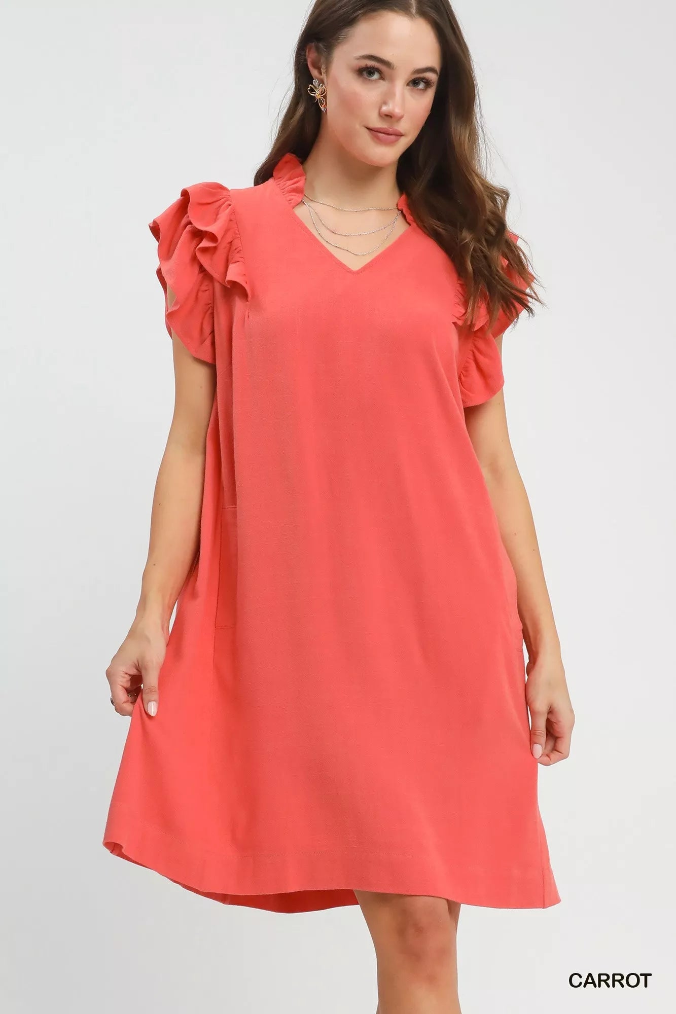 Umgee Linen Flutter Sleeve Shift Dress with Pockets - Bitsy Gypsy Boutique
