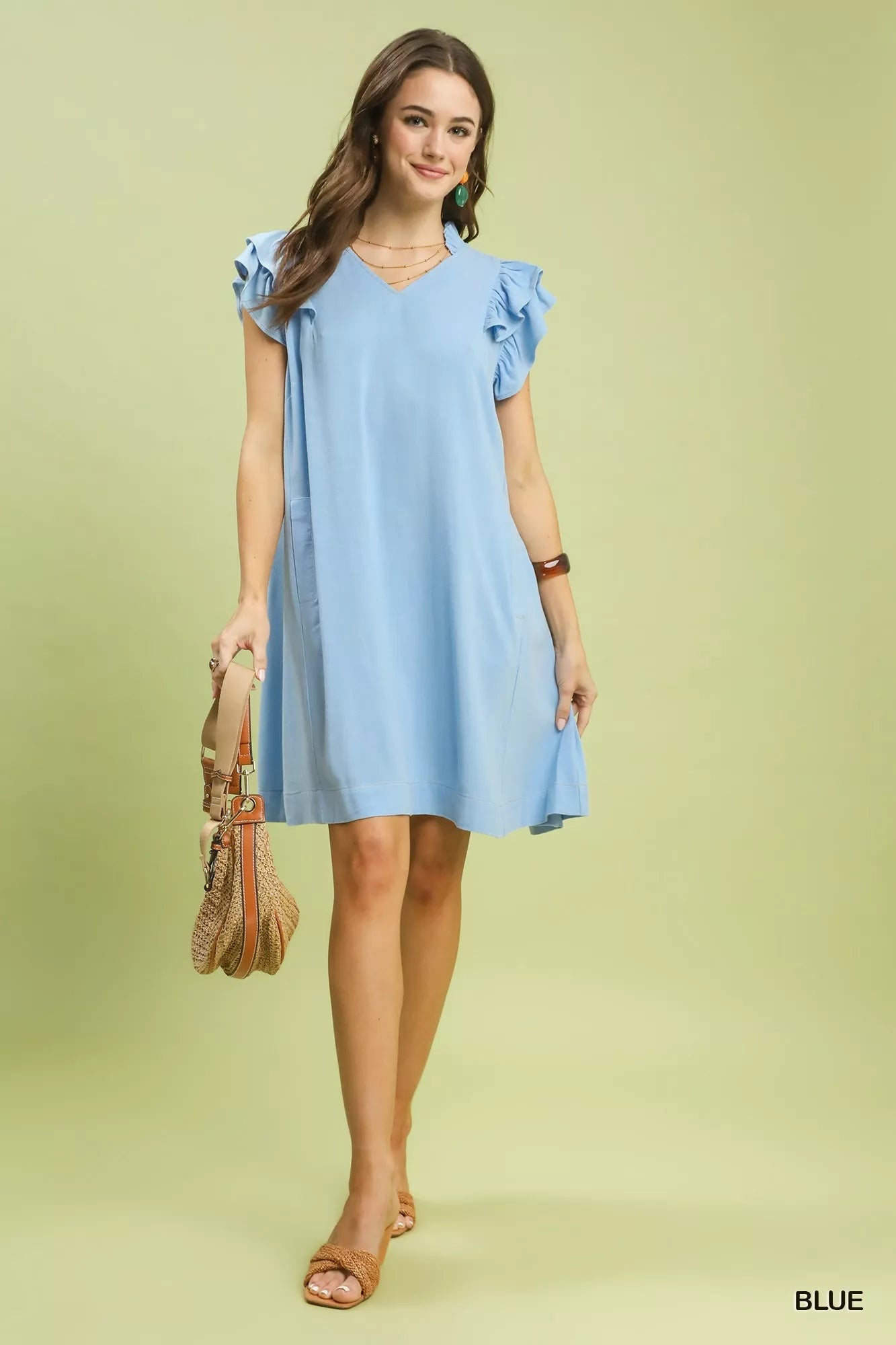 Umgee Linen Flutter Sleeve Shift Dress with Pockets - Bitsy Gypsy Boutique