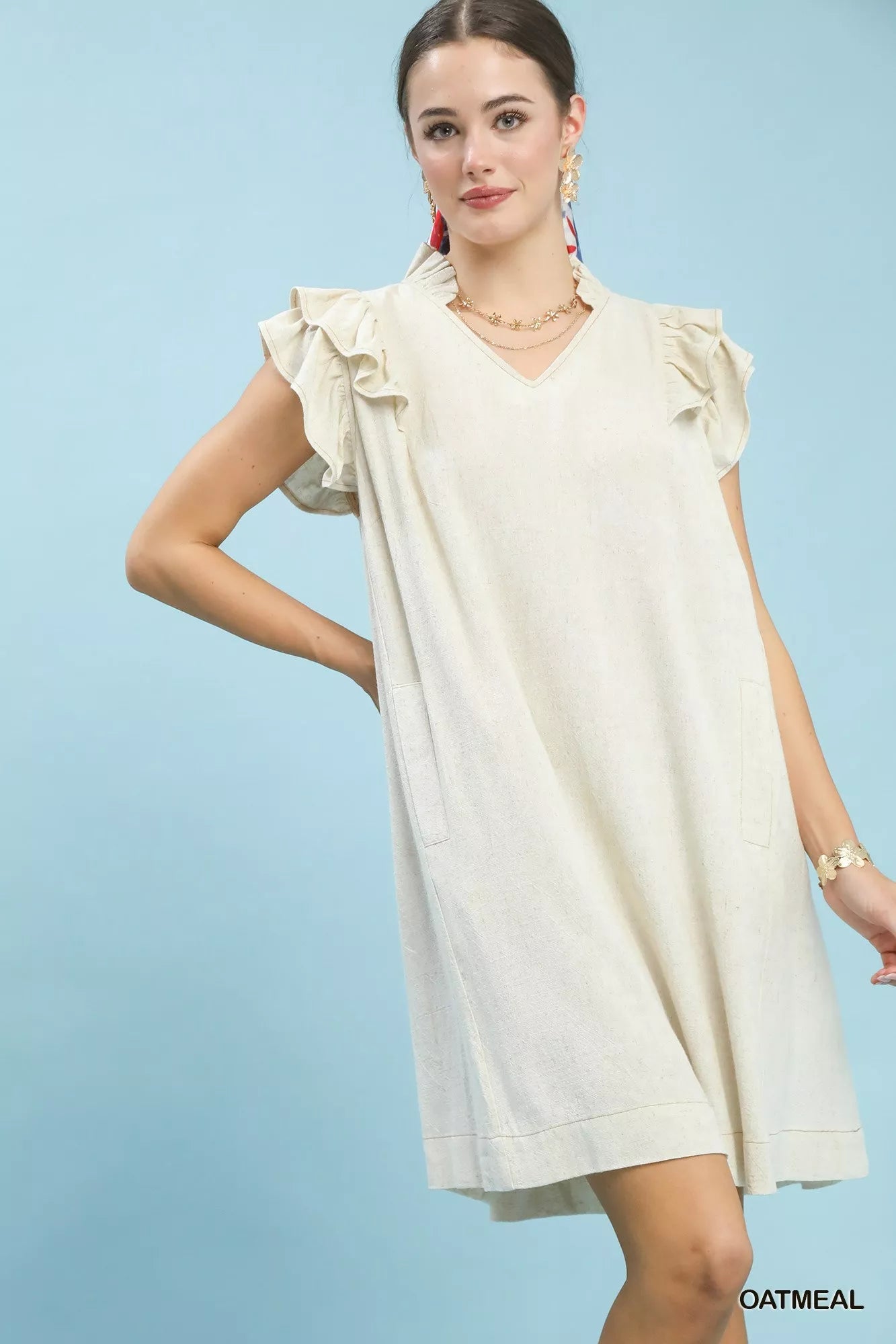 Umgee Linen Flutter Sleeve Shift Dress with Pockets - Bitsy Gypsy Boutique