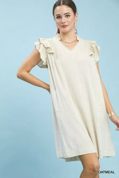 Umgee Linen Flutter Sleeve Shift Dress with Pockets - Bitsy Gypsy Boutique