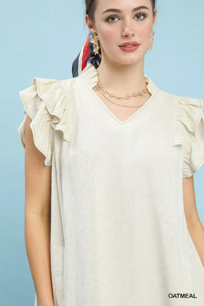 Umgee Linen Flutter Sleeve Shift Dress with Pockets - Bitsy Gypsy Boutique