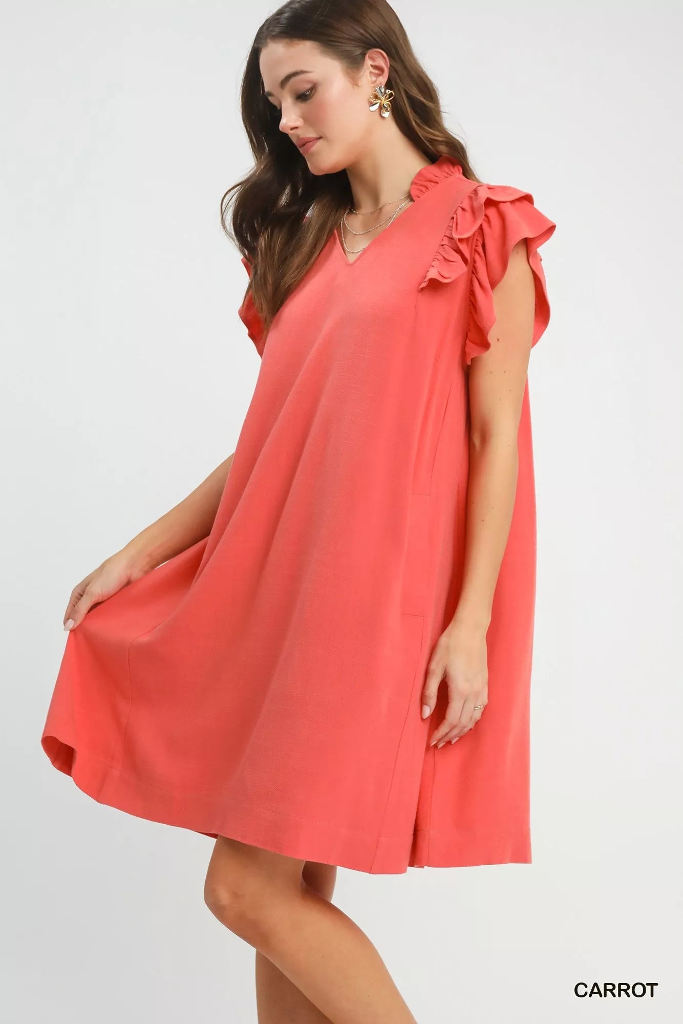 Umgee Linen Flutter Sleeve Shift Dress with Pockets - Bitsy Gypsy Boutique
