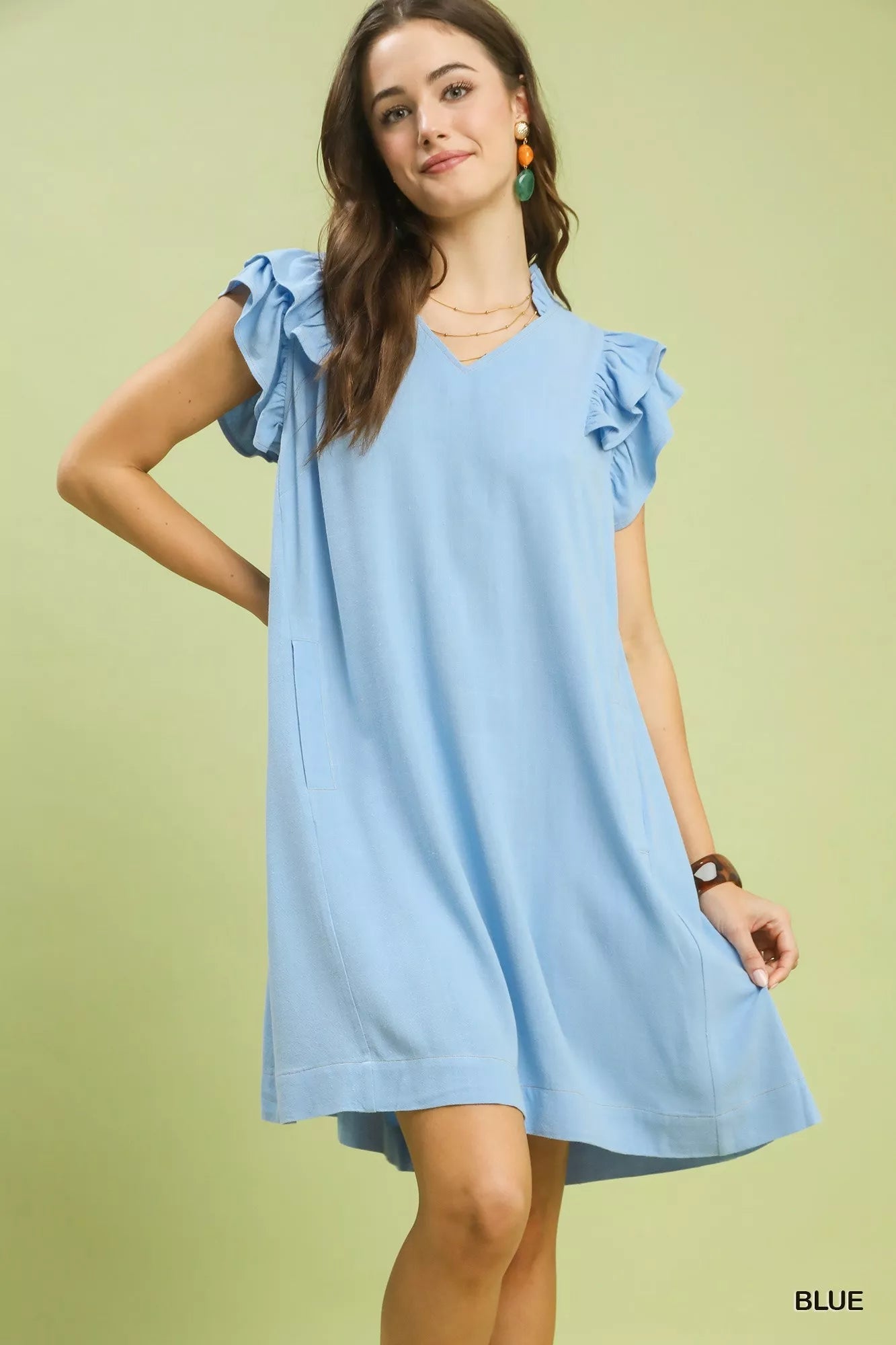 Umgee Linen Flutter Sleeve Shift Dress with Pockets - Bitsy Gypsy Boutique