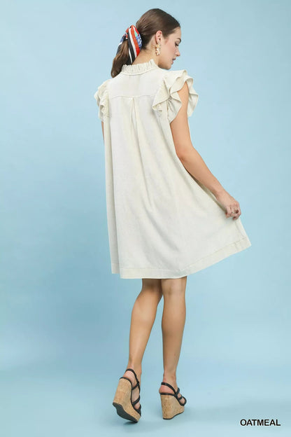 Umgee Linen Flutter Sleeve Shift Dress with Pockets - Bitsy Gypsy Boutique