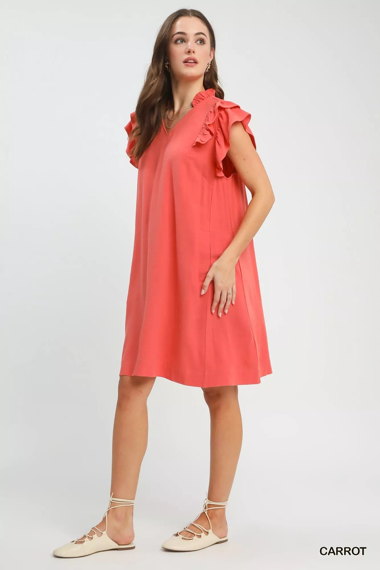 Umgee Linen Flutter Sleeve Shift Dress with Pockets - Bitsy Gypsy Boutique