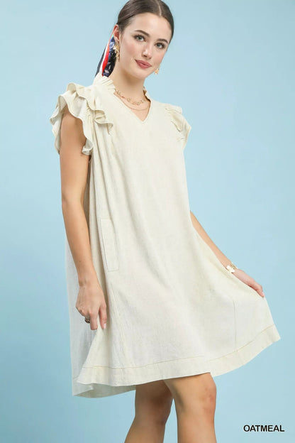 Umgee Linen Flutter Sleeve Shift Dress with Pockets - Bitsy Gypsy Boutique