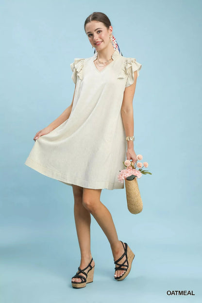 Umgee Linen Flutter Sleeve Shift Dress with Pockets - Bitsy Gypsy Boutique